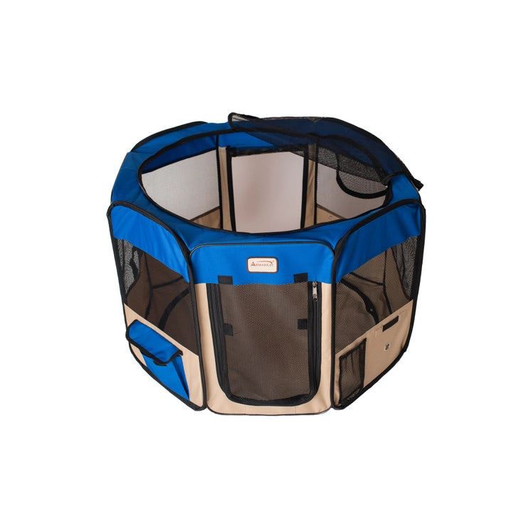 Octagon Blue and Beige Portable Pet Playpen