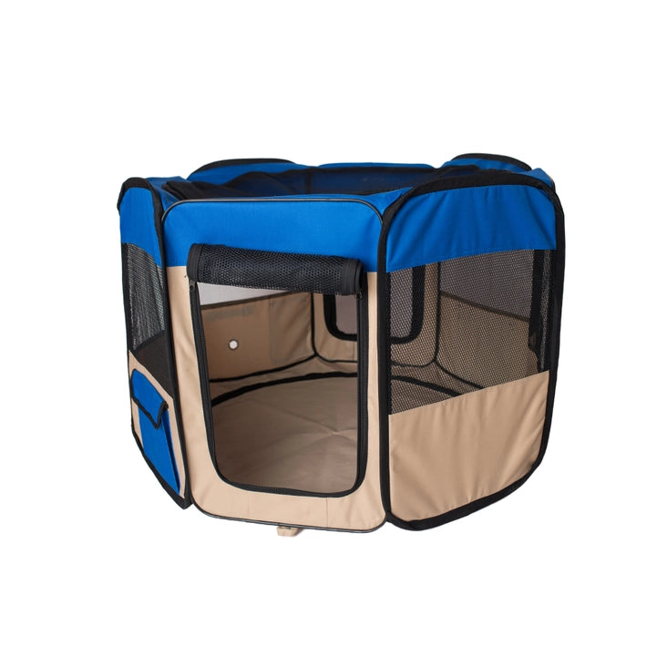 Octagon Blue and Beige Portable Pet Playpen