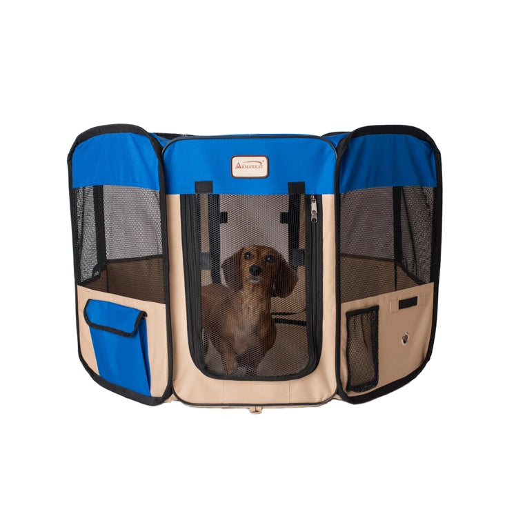 Octagon Blue and Beige Portable Pet Playpen