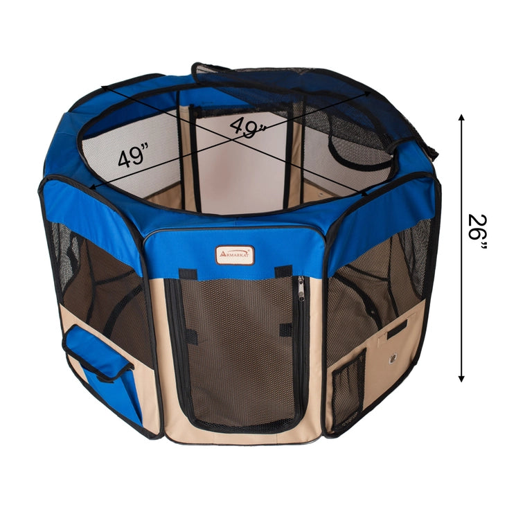 Octagon Blue and Beige Portable Pet Playpen