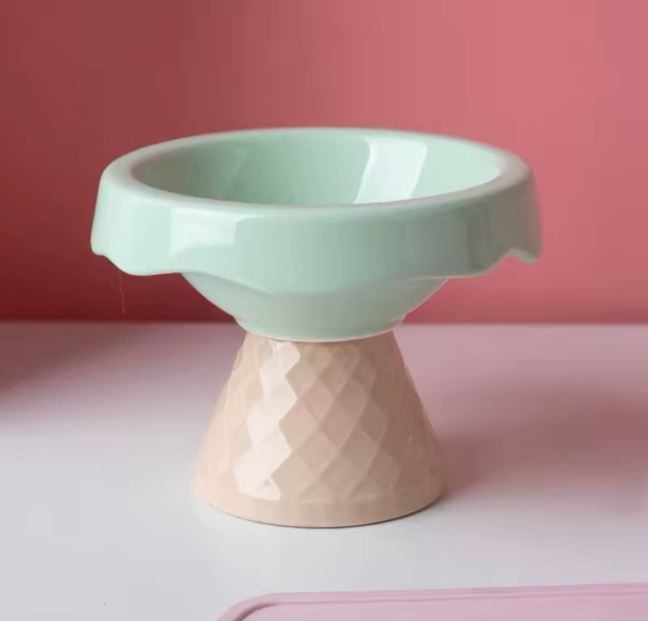 Ice Cream Cone Ceramic Elevated Cat Food Dish