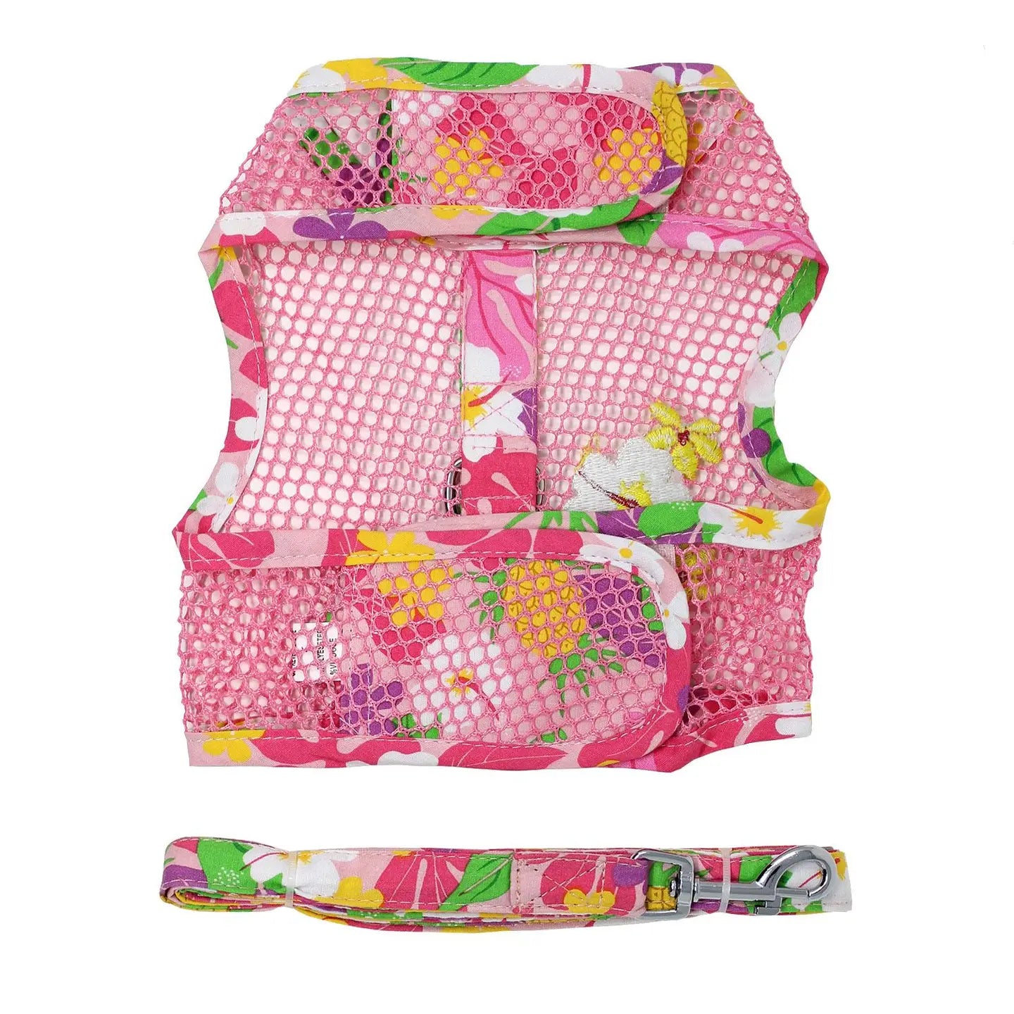 Cool Mesh Pink Hawaiian Floral Dog Harness With Leash