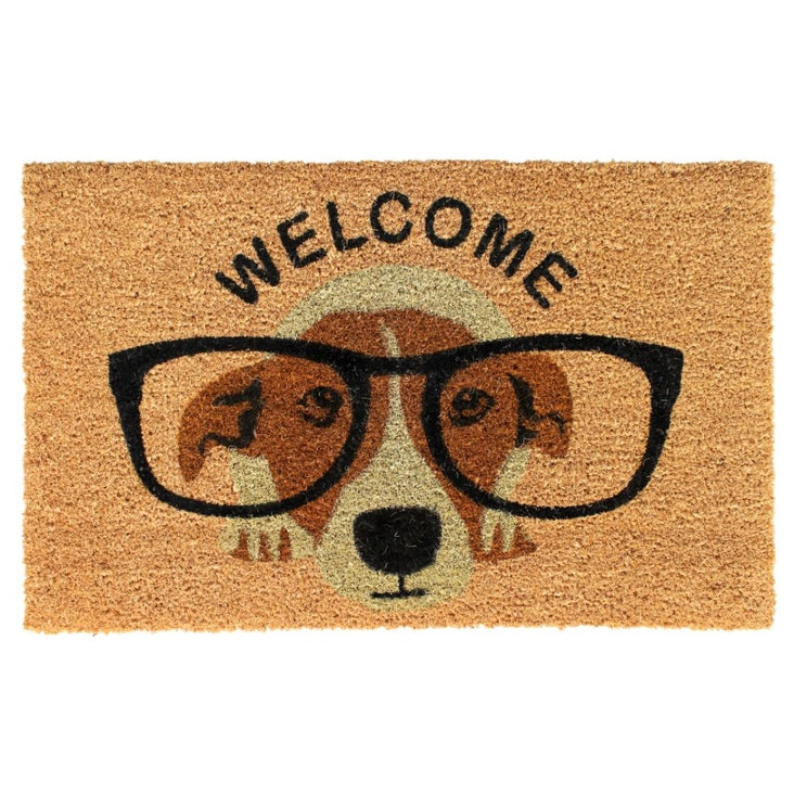 Cute Dog with Glasses Welcome Doormat