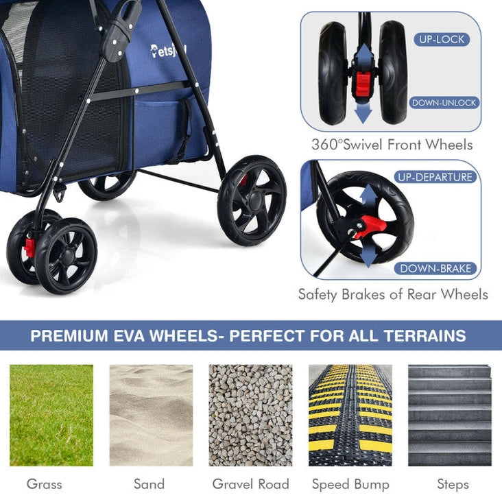 Double Folding 4 in 1 Pet Stroller