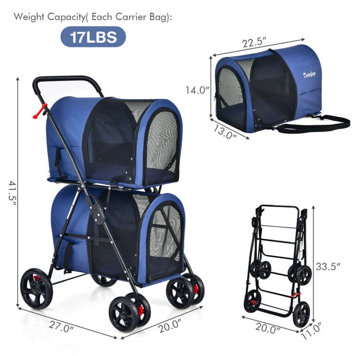 Double Folding 4 in 1 Pet Stroller