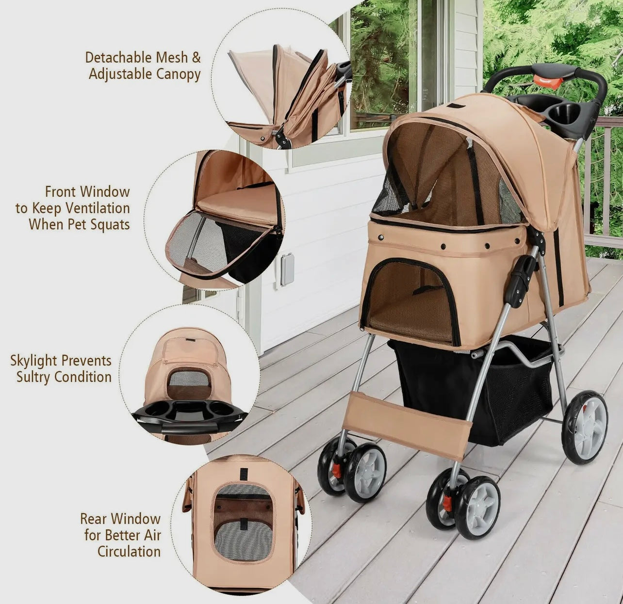 Foldable Pet Stroller with attached Storage Basket