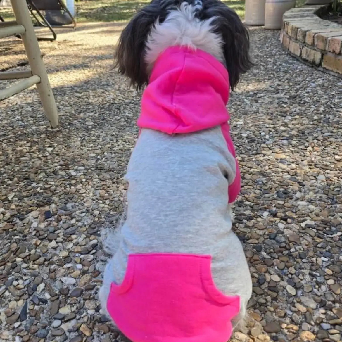 Color Block Dog Hoodie - Pink on Gray