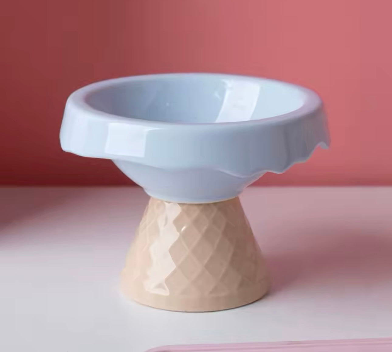 Ice Cream Cone Ceramic Elevated Cat Food Dish