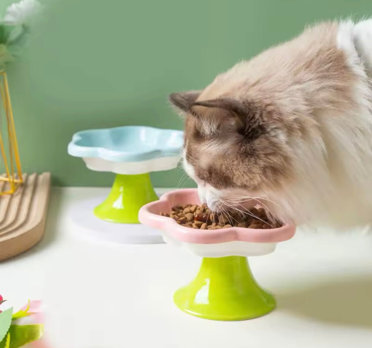 Flower Shape Elevated Ceramic Cat Food Dish