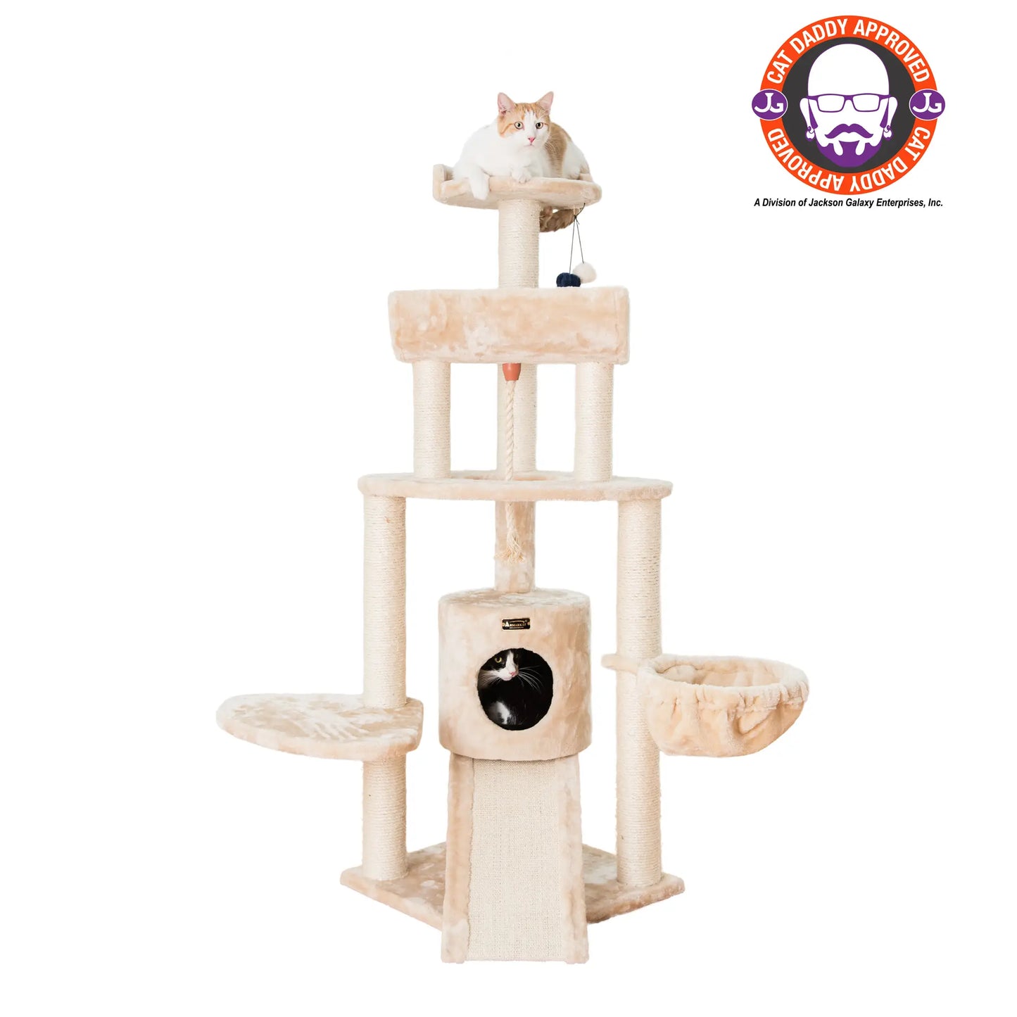 Real Wood Spacious Thick Fur Cat Tower with Lounge