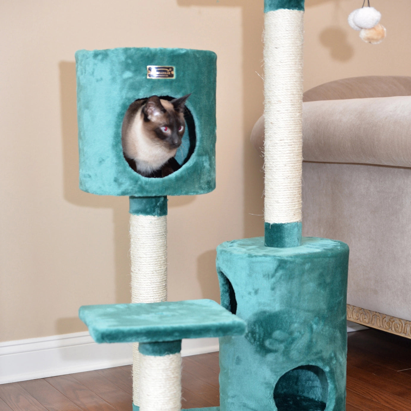 Dark Teal Real Wood 43” Cat Tree Condo