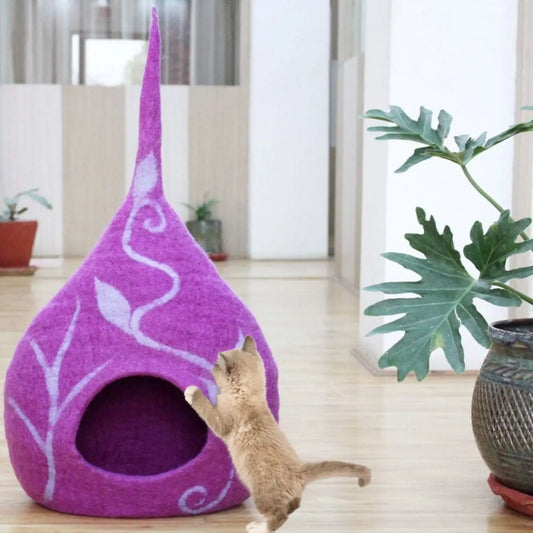 Felt Handmade Purple with Blue Ivy Design Cat Cave