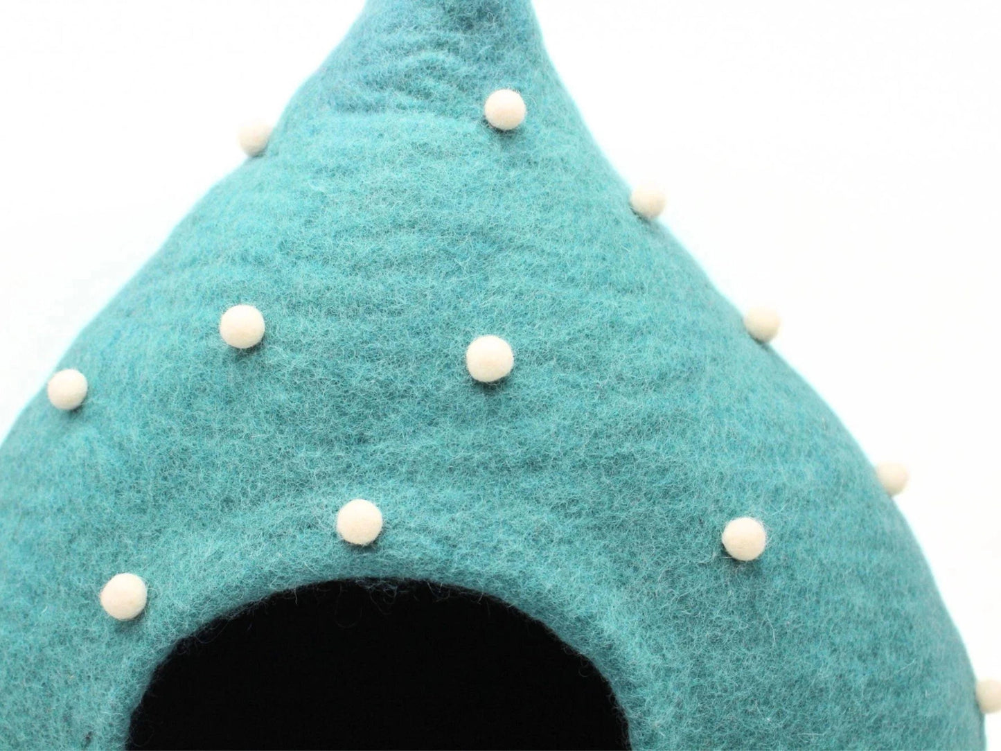 Felt Handmade Teal Blue with White Polka Dot Design Cat Cave