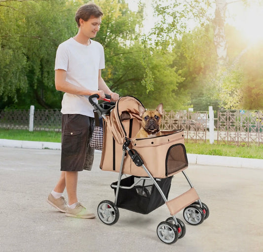 Foldable Pet Stroller with attached Storage Basket