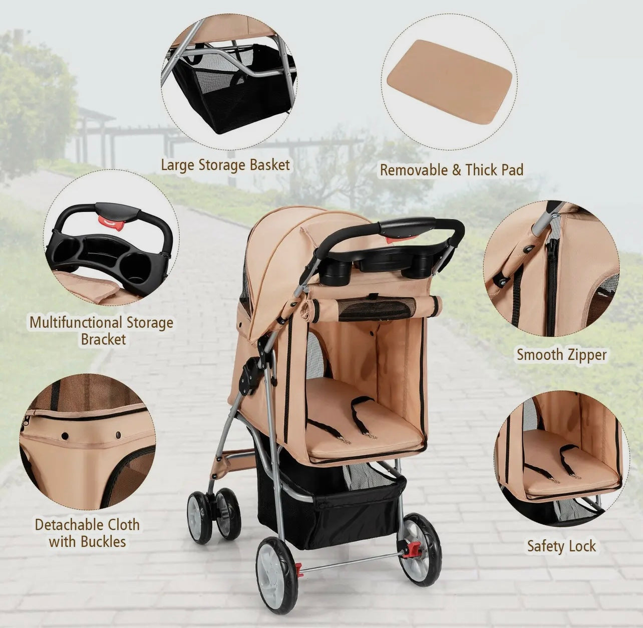 Foldable Pet Stroller with attached Storage Basket