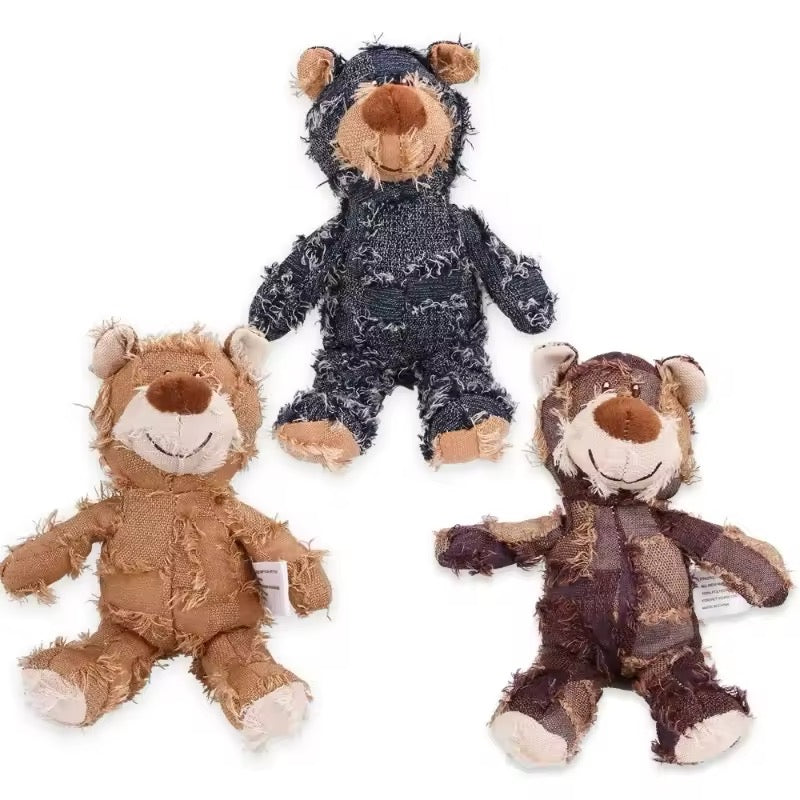 Teddy Bear Denim Plush Interactive Sound Making Dog Toy