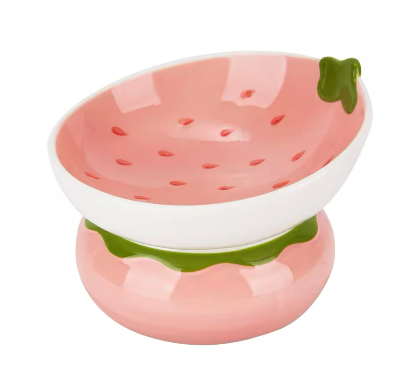 Strawberry Elevated Ceramic Cat Food Bowl