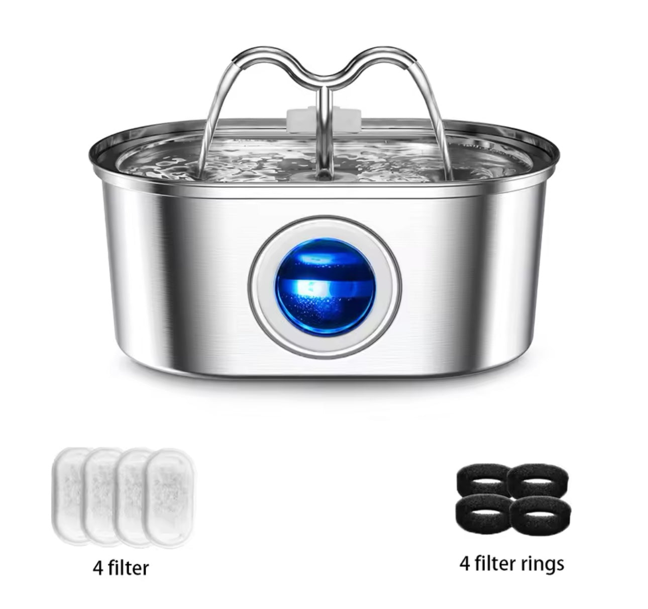 Stainless Steel Ultra Quiet Pet Water Fountain with LED Light 108 oz