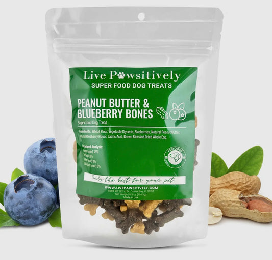 Peanut Butter and Blueberry Bones Superfood Dog Treat