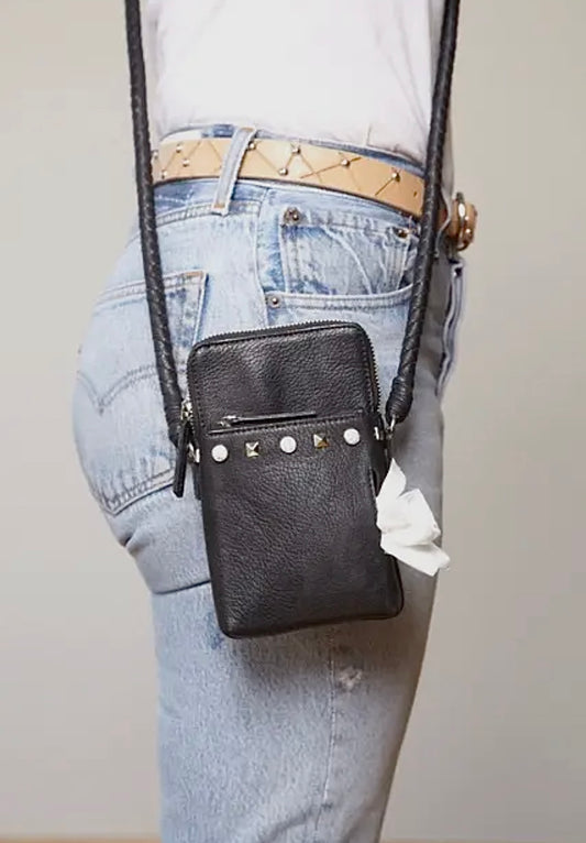 Black and White Bitsy Stud Dog Walker Vegan Leather Bag