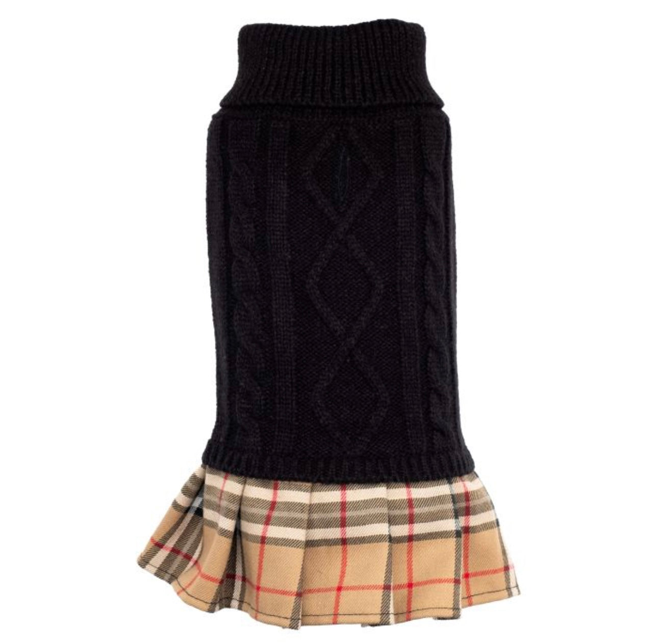 Turtleneck Plaid Dog Sweater Dress