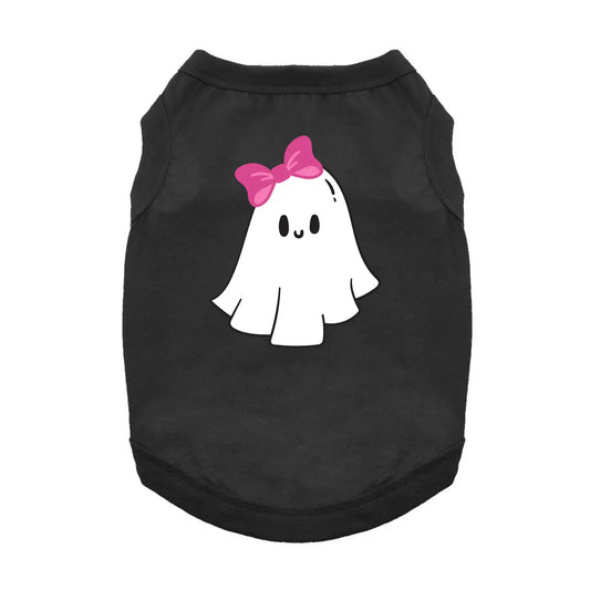 Cute Ghost with Pink Bow Black Tank