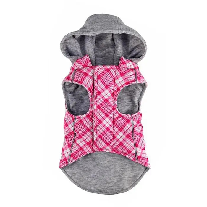 Weekender Pink and White Plaid Flannel Hoodie Dog Sweatshirt