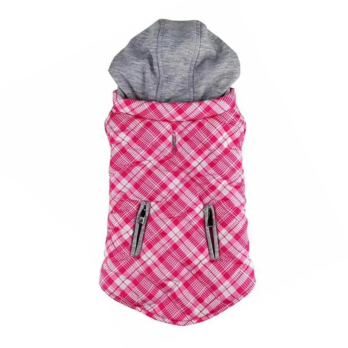 Weekender Pink and White Plaid Flannel Hoodie Dog Sweatshirt