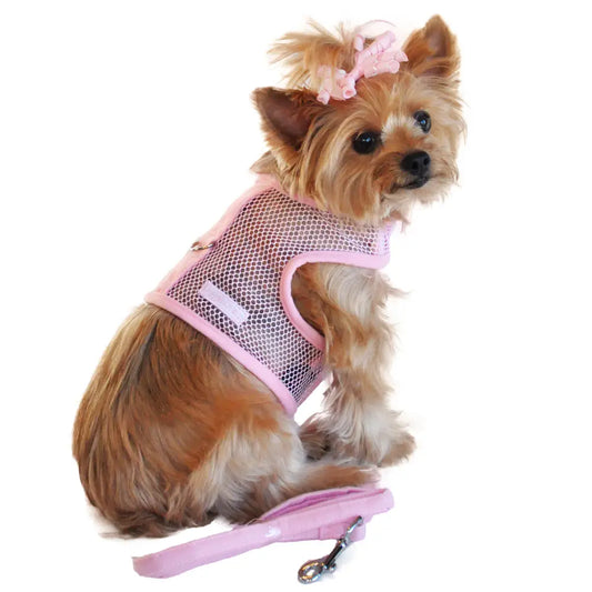 Cool Mesh Pink Dog Harness With Leash