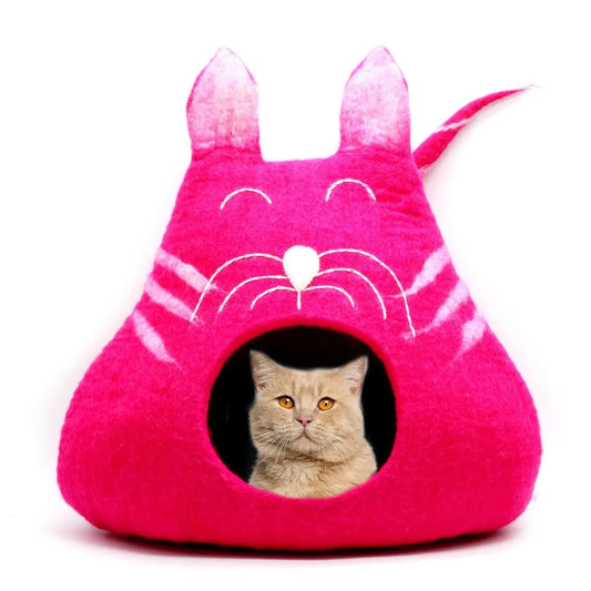 Felt Handmade Pink Cat Shaped Cat Cave