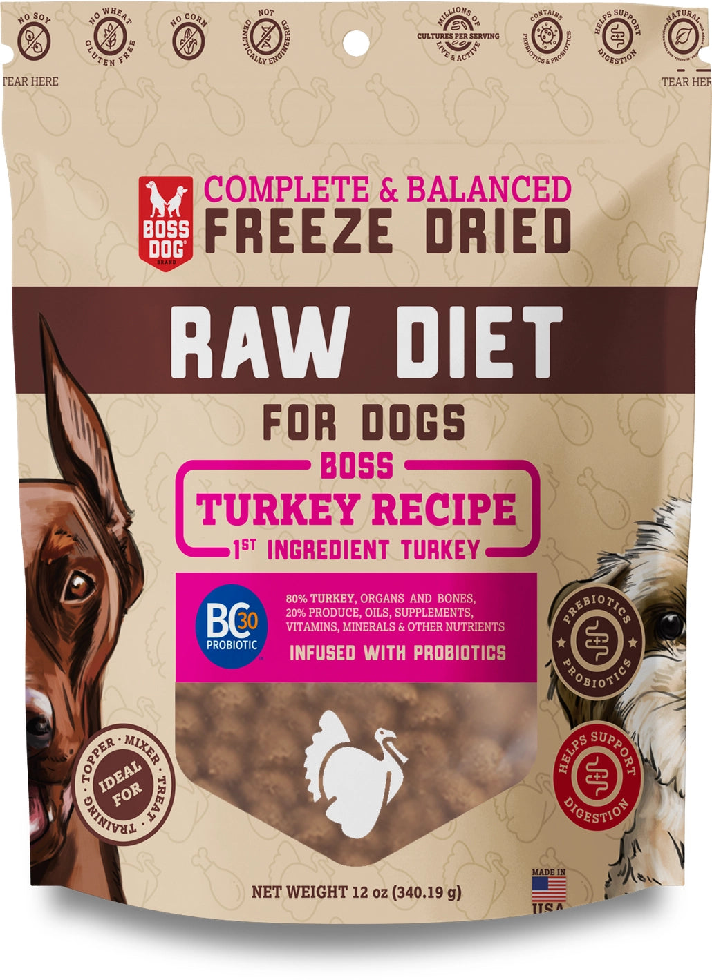 Boss Dog Freeze Dried Raw Diet - Turkey (12 oz)