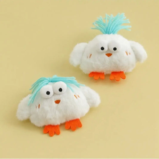 Plush Interactive Fuzzy White Chicken Cat Toy