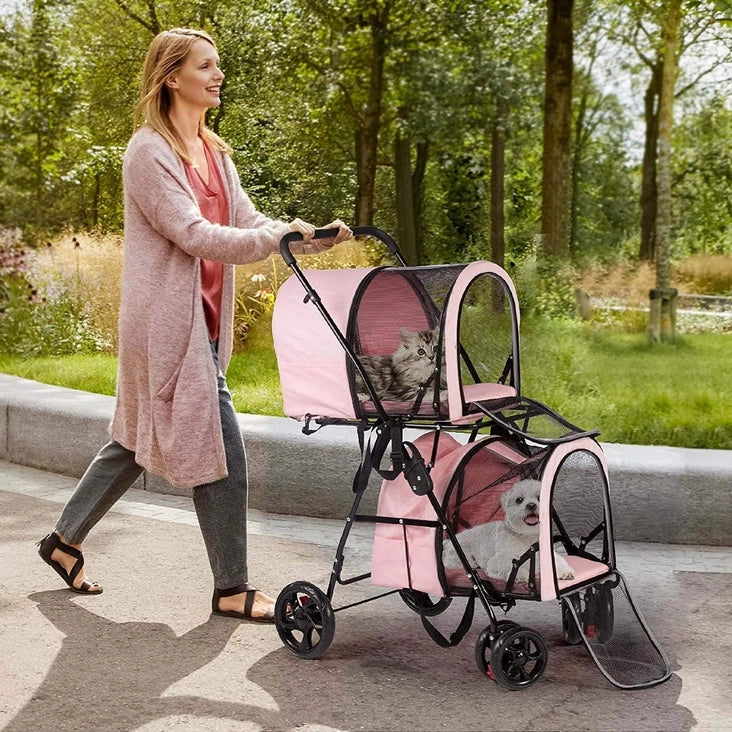 Pink 4 in 1 Double Decker Pet Stroller