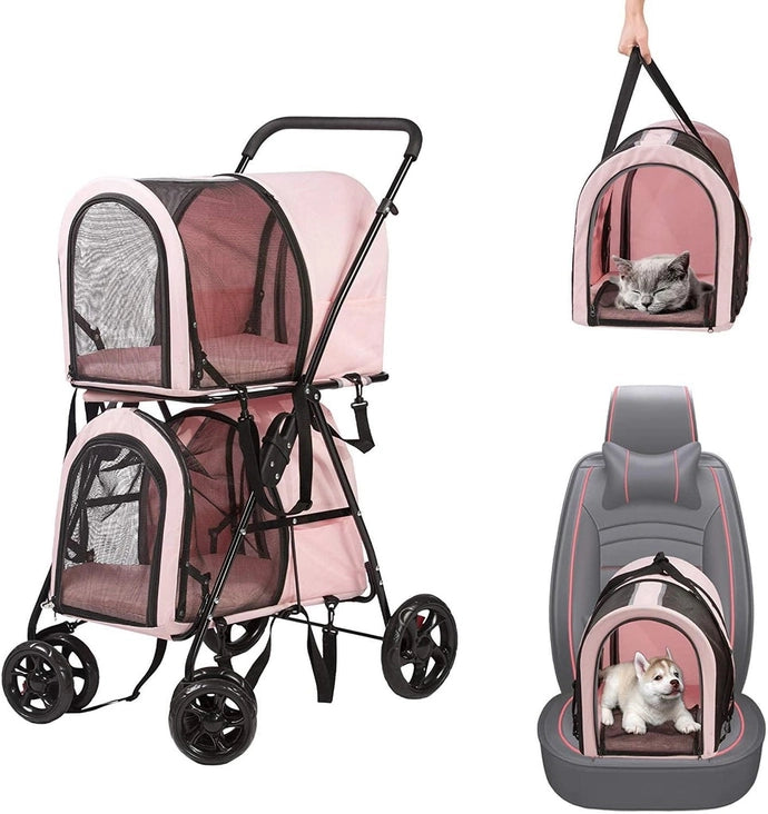 Pink 4 in 1 Double Decker Pet Stroller