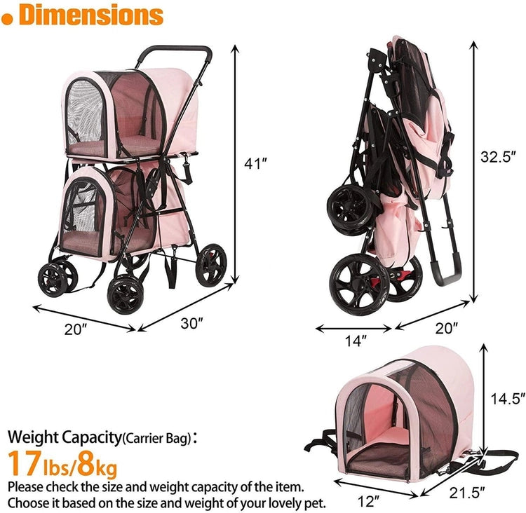 Pink 4 in 1 Double Decker Pet Stroller