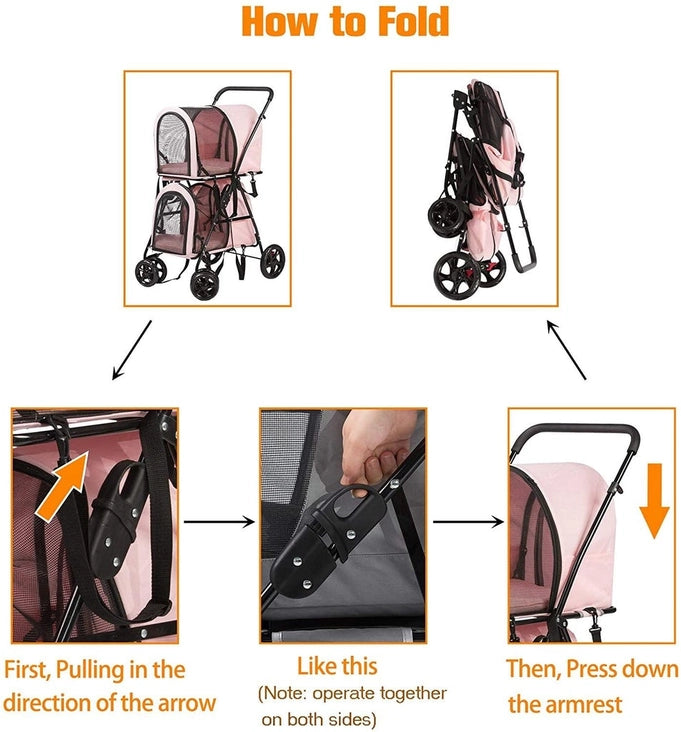 Pink 4 in 1 Double Decker Pet Stroller