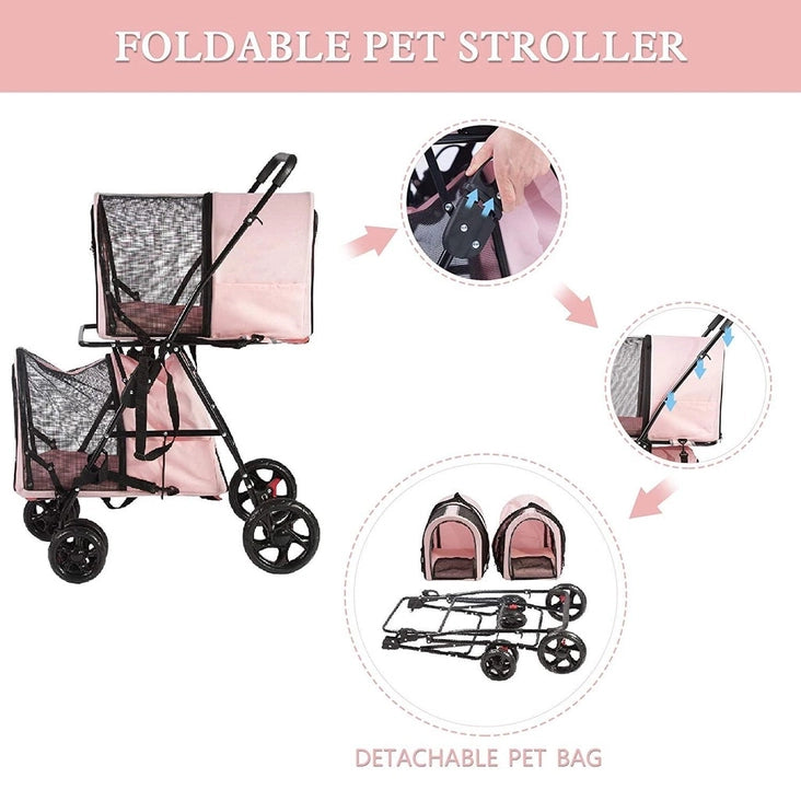 Pink 4 in 1 Double Decker Pet Stroller