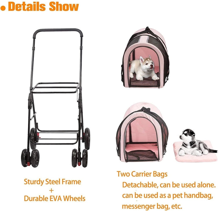 Pink 4 in 1 Double Decker Pet Stroller