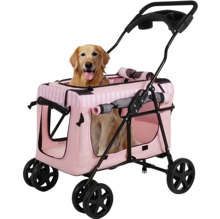 Pink Folding Detachable Travel Pet Stroller