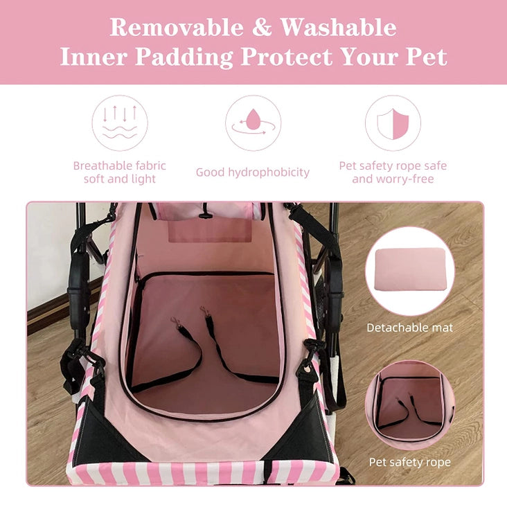 Pink Folding Detachable Travel Pet Stroller