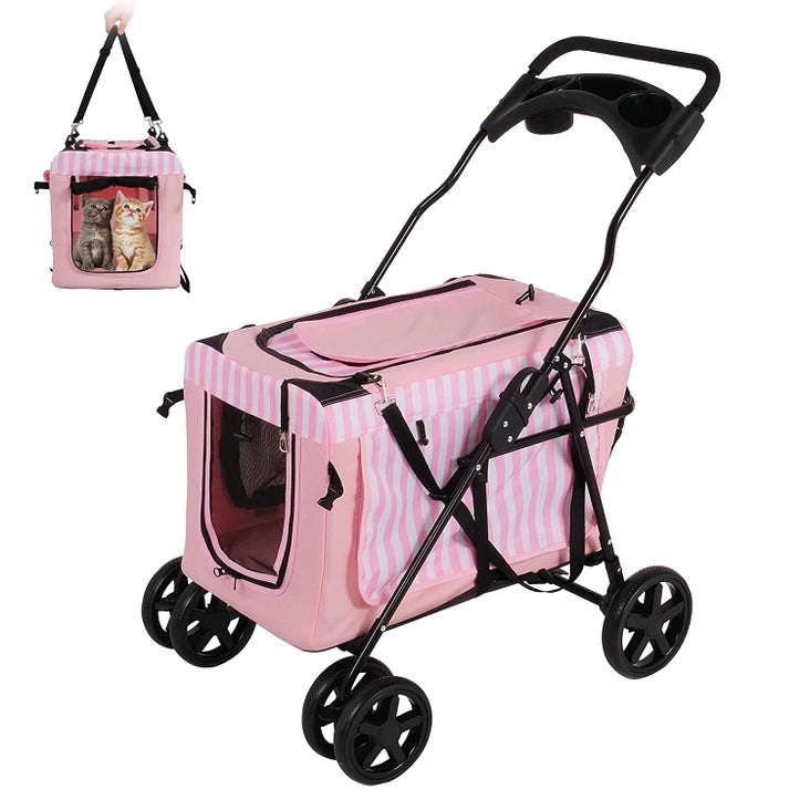 Pink Folding Detachable Travel Pet Stroller