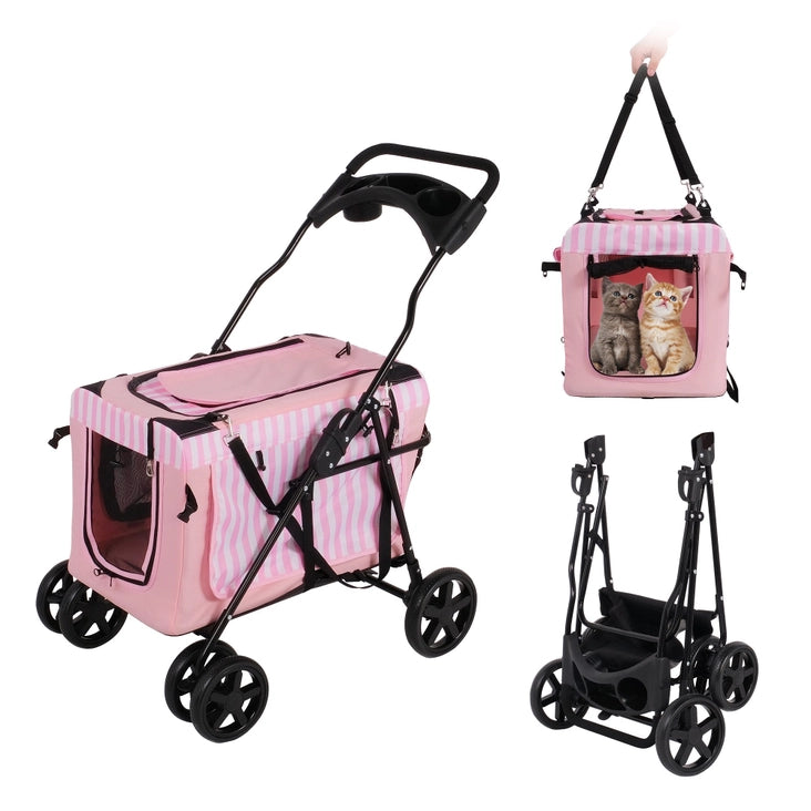 Pink Folding Detachable Travel Pet Stroller