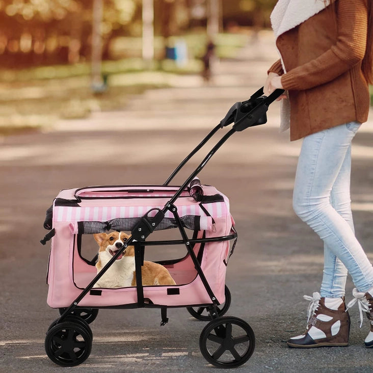 Pink Folding Detachable Travel Pet Stroller