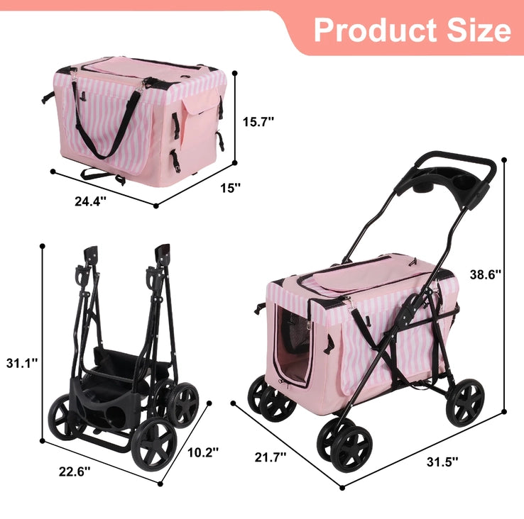 Pink Folding Detachable Travel Pet Stroller