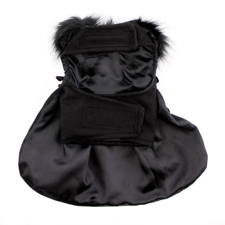 Black Wool Fur Trimmed Dog Harness Coat