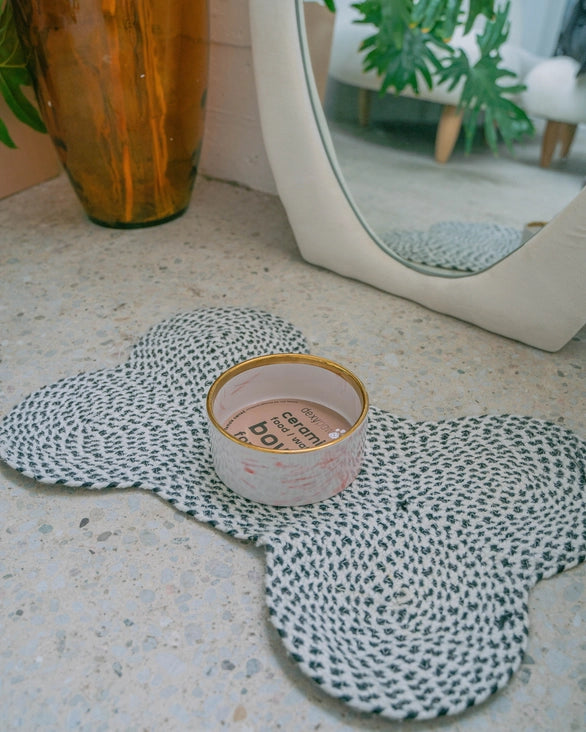 Marble Pattern Ceramic Dog Bowl with Gold Accent