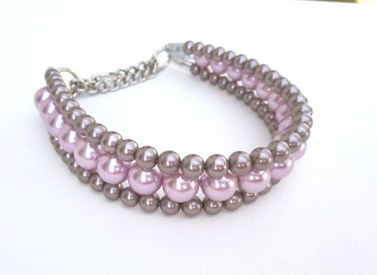 "The Via" in Lilac and Charcoal ~ Glam Pearl Dog Collar