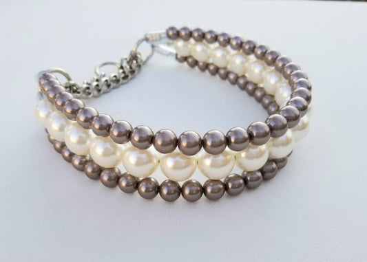 "The Via" in charcoal and ivory ~ Glam Pearl Dog Collar