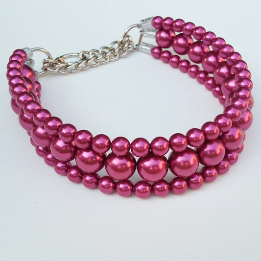 "The Via" in Magenta ~ Glam Pearl Dog Collar
