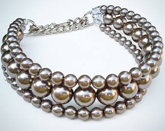 "The Via" Charcoal ~ Glam Pearl Dog Collar